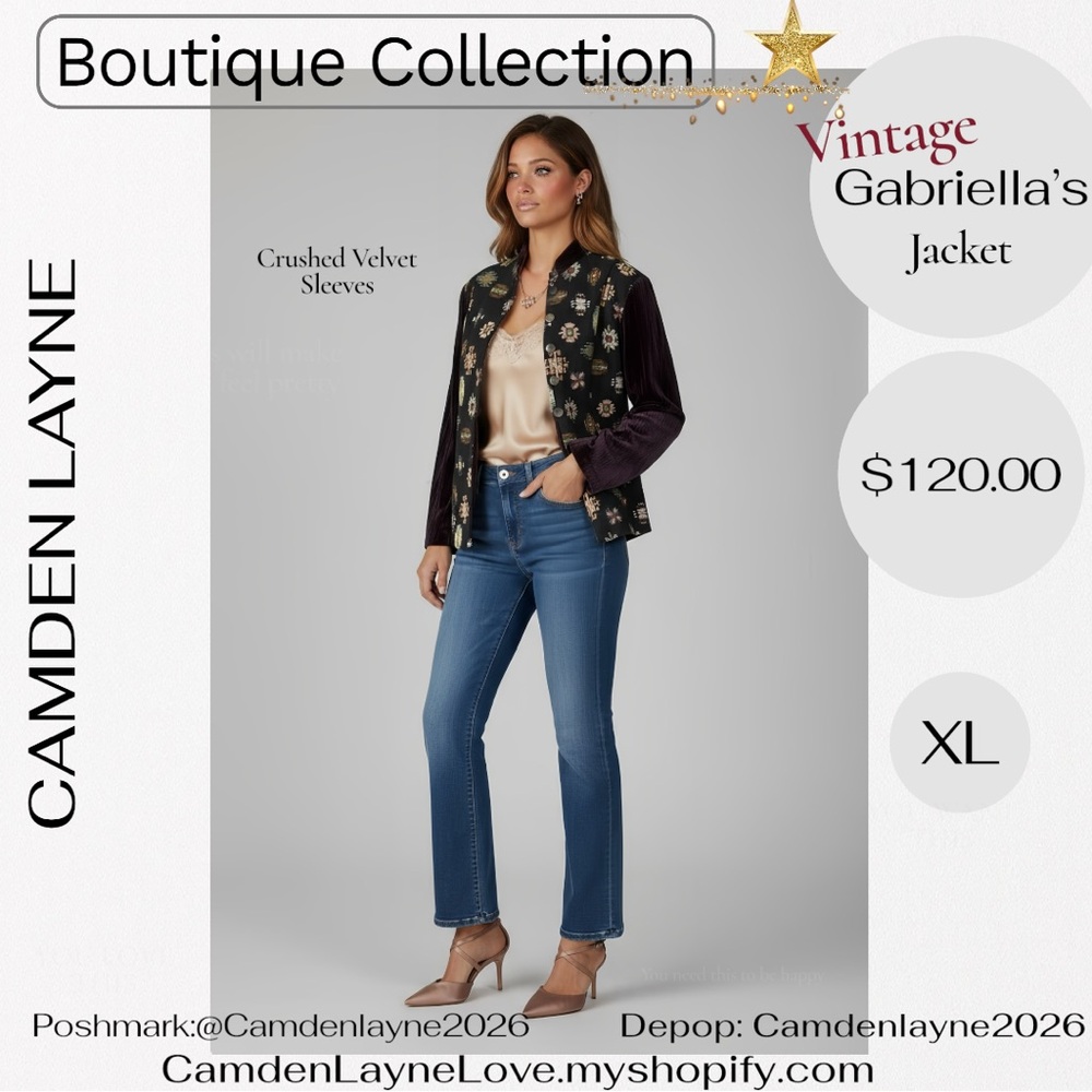 Vintage Gabriella’s Tapestry Art Needlepoint Jacket, Crushed Velvet Sleeves - Picture 7 of 13